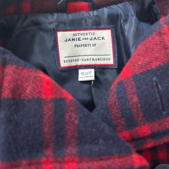 JANIE AND JACK Infant Plaid Wool Blend Coat- Dark Marine Plaid/ Size 12-18M - Picture 7 of 9